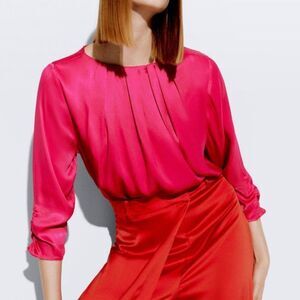 ZARA SATIN PLEATED BLOUSE